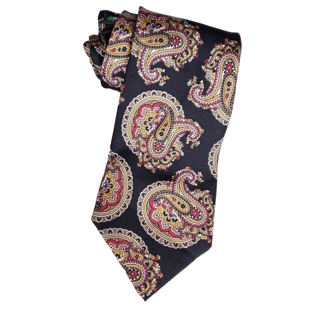 Gilbert‎ And Lodge Tie Classic Paisley Print Black Red Yellow Retro Revival